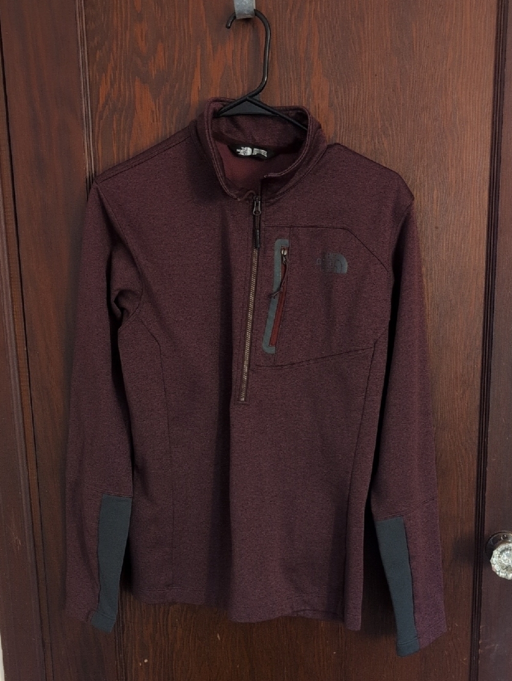 The North Face Men's Burgundy Quarter-Zip Pullover with Black Accents